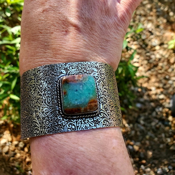 New Chrysoprase 925 Silver Cuff Bracelet. - Picture 2 of 10